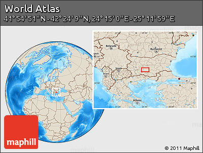 Shaded Relief Location Map of the Area around 42° 9' 30" N, 24° 43' 30" E