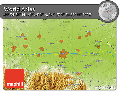 Physical Map of the Area around 42° 9' 30" N, 24° 43' 30" E