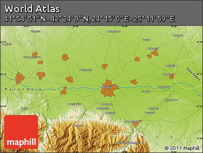 Physical Map of the Area around 42° 9' 30" N, 24° 43' 30" E