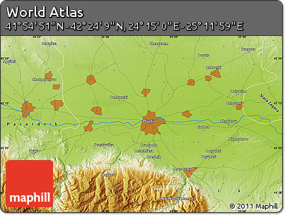 Physical Map of the Area around 42° 9' 30" N, 24° 43' 30" E