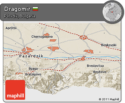 Shaded Relief Panoramic Map of Dragomir