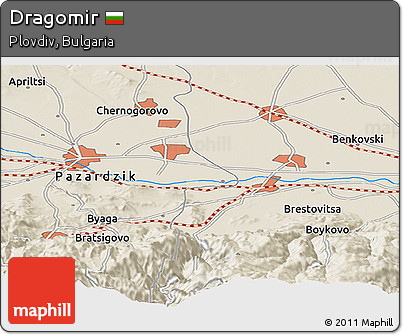 Shaded Relief Panoramic Map of Dragomir