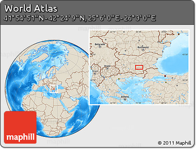 Shaded Relief Location Map of the Area around 42° 9' 30" N, 25° 34' 30" E