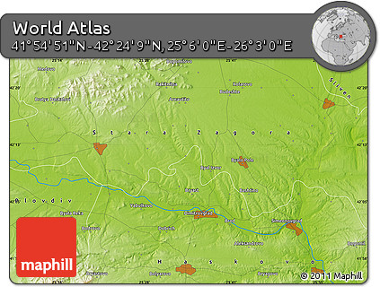 Physical Map of the Area around 42° 9' 30" N, 25° 34' 30" E