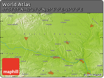 Physical Map of the Area around 42° 9' 30" N, 25° 34' 30" E