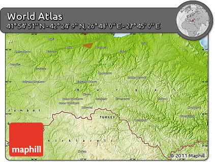 Physical Map of the Area around 42° 9' 30" N, 27° 16' 29" E