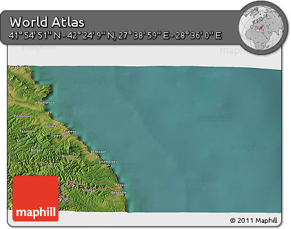 Satellite 3D Map of the Area around 42° 9' 30" N, 28° 7' 30" E
