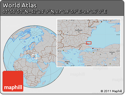 Gray Location Map of the Area around 42° 9' 30" N, 28° 7' 30" E