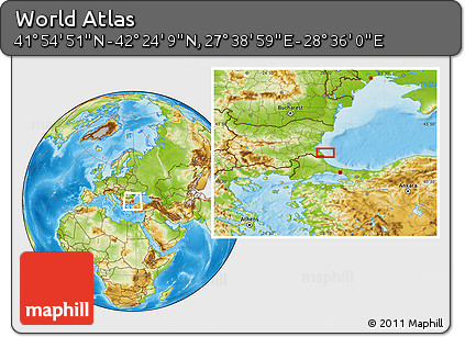 Physical Location Map of the Area around 42° 9' 30" N, 28° 7' 30" E