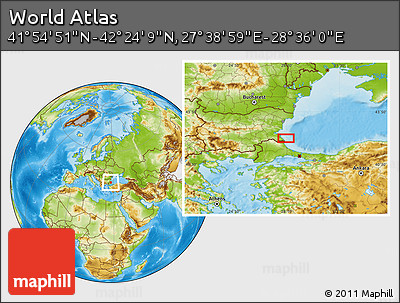 Physical Location Map of the Area around 42° 9' 30" N, 28° 7' 30" E