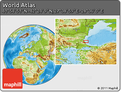 Physical Location Map of the Area around 42° 9' 30" N, 28° 7' 30" E