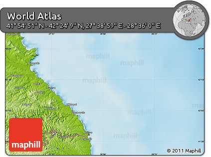Physical Map of the Area around 42° 9' 30" N, 28° 7' 30" E