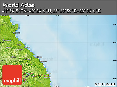 Physical Map of the Area around 42° 9' 30" N, 28° 7' 30" E