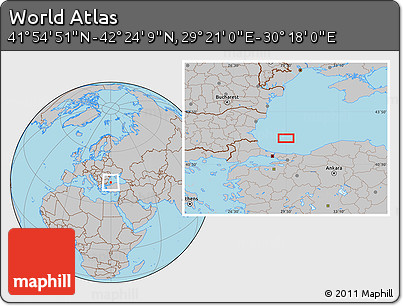 Gray Location Map of the Area around 42° 9' 30" N, 29° 49' 30" E