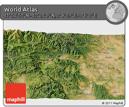 Satellite 3D Map of the Area around 42° 9' 30" N, 2° 37' 30" E