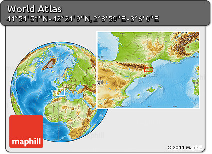 Physical Location Map of the Area around 42° 9' 30" N, 2° 37' 30" E