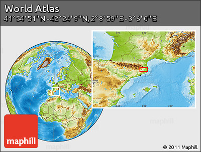 Physical Location Map of the Area around 42° 9' 30" N, 2° 37' 30" E