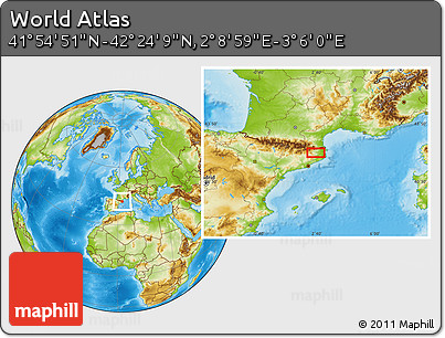 Physical Location Map of the Area around 42° 9' 30" N, 2° 37' 30" E