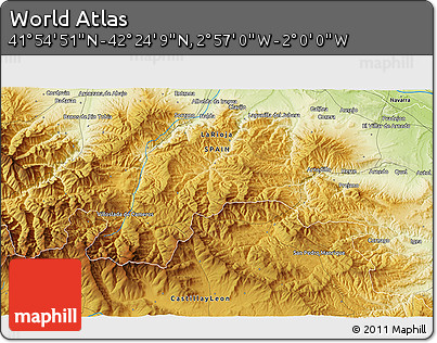 Physical 3D Map of the Area around 42° 9' 30" N, 2° 28' 30" W