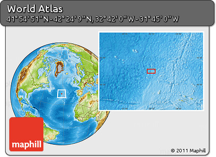 Physical Location Map of the Area around 42° 9' 30" N, 32° 13' 30" W
