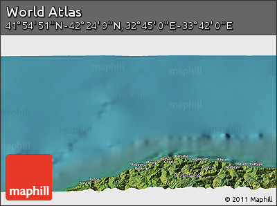 Satellite 3D Map of the Area around 42° 9' 30" N, 33° 13' 30" E