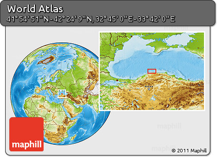 Physical Location Map of the Area around 42° 9' 30" N, 33° 13' 30" E