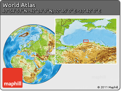 Physical Location Map of the Area around 42° 9' 30" N, 33° 13' 30" E