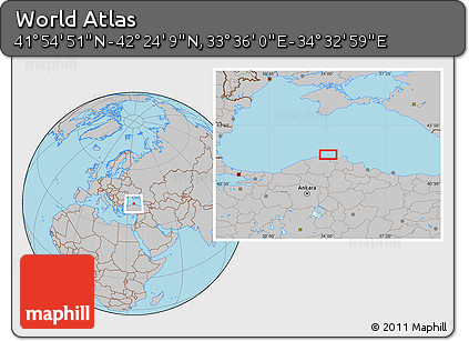 Gray Location Map of the Area around 42° 9' 30" N, 34° 4' 30" E