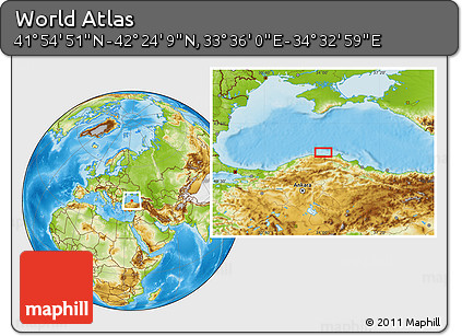 Physical Location Map of the Area around 42° 9' 30" N, 34° 4' 30" E