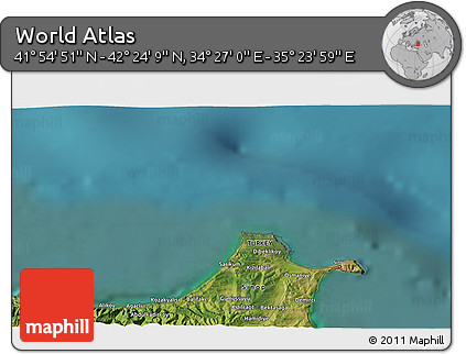 Satellite 3D Map of the Area around 42° 9' 30" N, 34° 55' 29" E