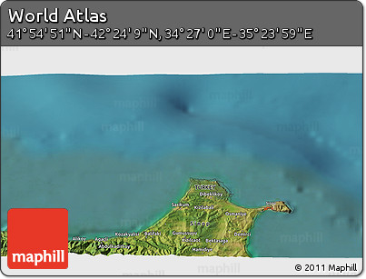 Satellite 3D Map of the Area around 42° 9' 30" N, 34° 55' 29" E