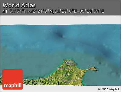 Satellite 3D Map of the Area around 42° 9' 30" N, 34° 55' 29" E