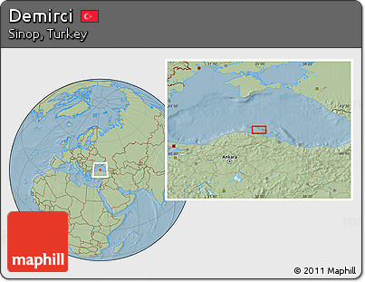 Savanna Style Location Map of Demirci, hill shading