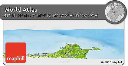 Physical Panoramic Map of the Area around 42° 9' 30" N, 34° 55' 29" E