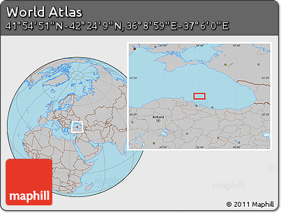Gray Location Map of the Area around 42° 9' 30" N, 36° 37' 30" E