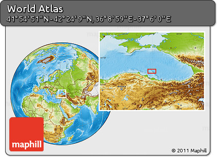 Physical Location Map of the Area around 42° 9' 30" N, 36° 37' 30" E