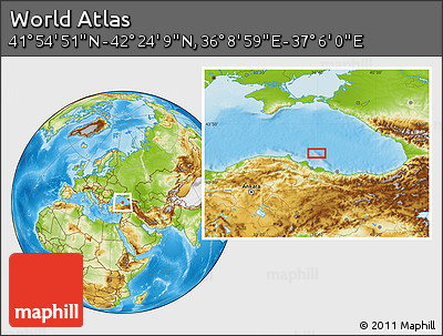 Physical Location Map of the Area around 42° 9' 30" N, 36° 37' 30" E