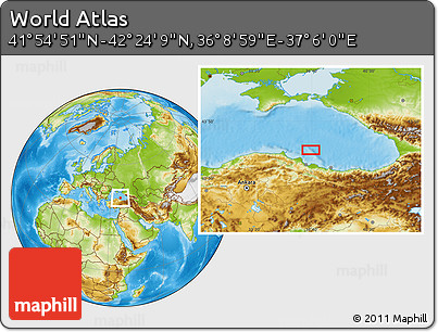 Physical Location Map of the Area around 42° 9' 30" N, 36° 37' 30" E