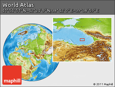 Physical Location Map of the Area around 42° 9' 30" N, 39° 10' 29" E