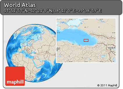 Shaded Relief Location Map of the Area around 42° 9' 30" N, 39° 10' 29" E