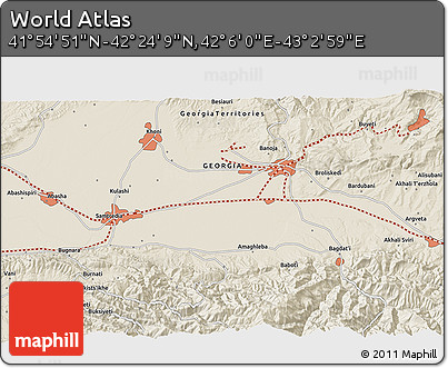 Shaded Relief 3D Map of the Area around 42° 9' 30" N, 42° 34' 30" E