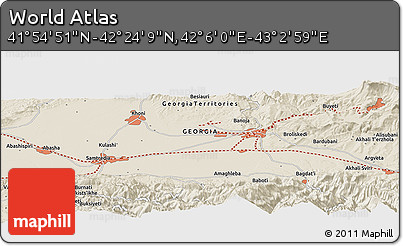 Shaded Relief Panoramic Map of the Area around 42° 9' 30" N, 42° 34' 30" E