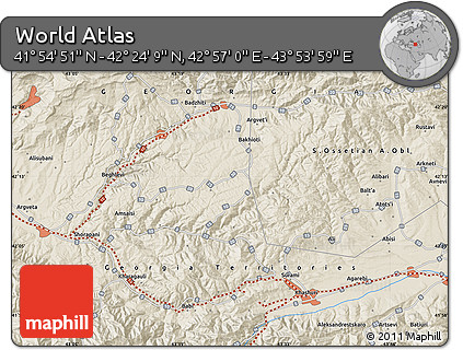 Shaded Relief Map of the Area around 42° 9' 30" N, 43° 25' 29" E