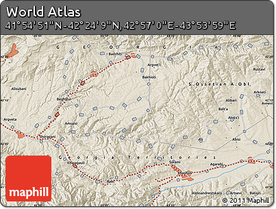 Shaded Relief Map of the Area around 42° 9' 30" N, 43° 25' 29" E