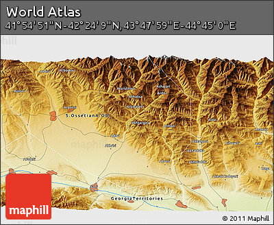 Physical 3D Map of the Area around 42° 9' 30" N, 44° 16' 29" E