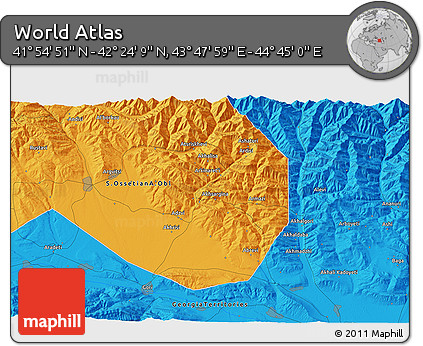 Political 3D Map of the Area around 42° 9' 30" N, 44° 16' 29" E
