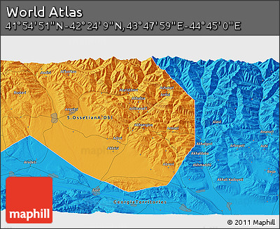 Political 3D Map of the Area around 42° 9' 30" N, 44° 16' 29" E
