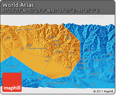Political 3D Map of the Area around 42° 9' 30" N, 44° 16' 29" E
