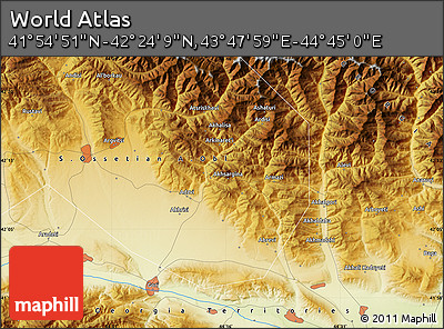 Physical Map of the Area around 42° 9' 30" N, 44° 16' 29" E