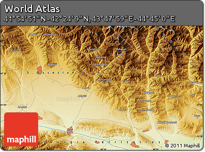 Physical Map of the Area around 42° 9' 30" N, 44° 16' 29" E
